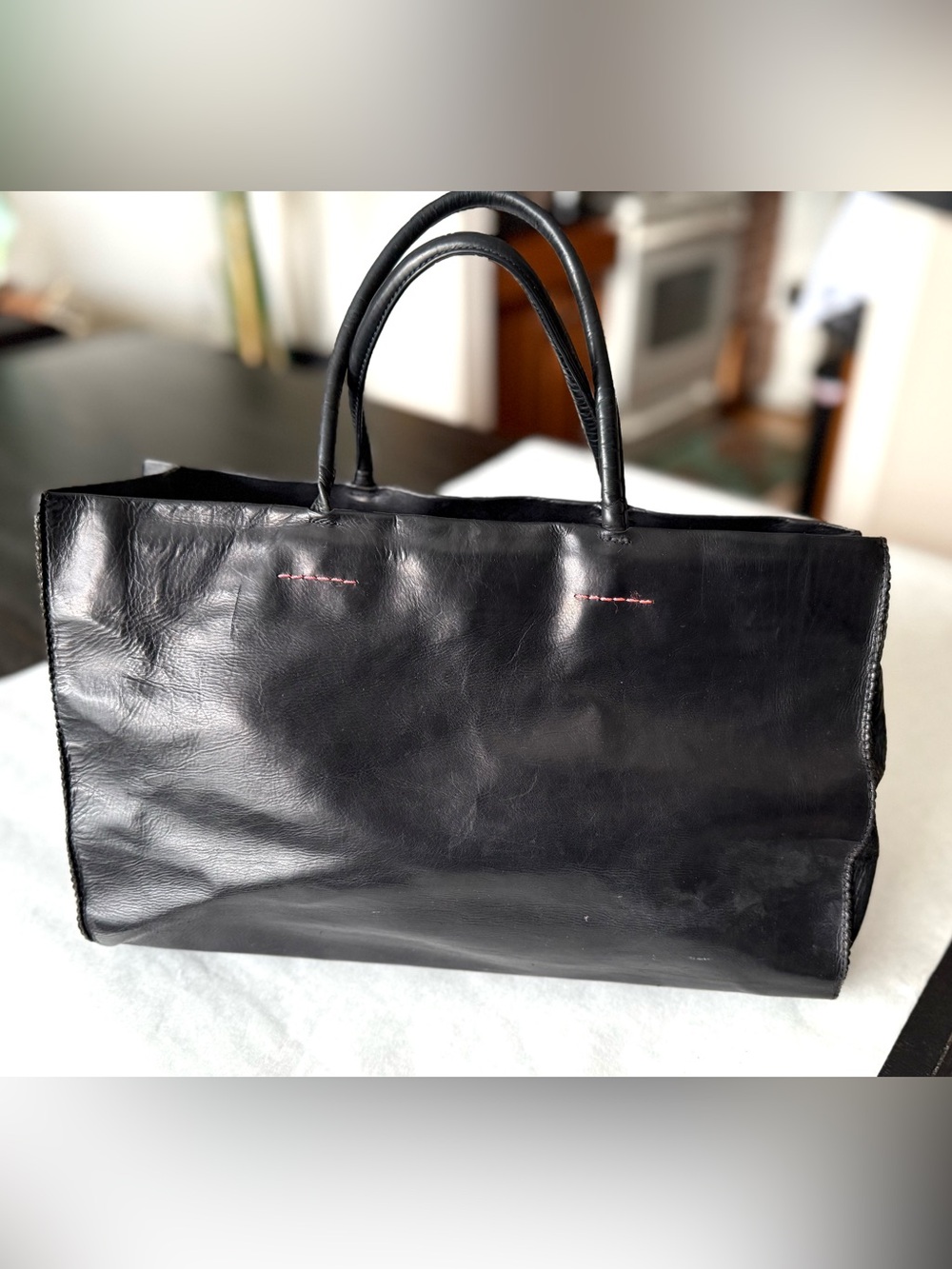 DKNY Black Leather Carryall Tote Bag